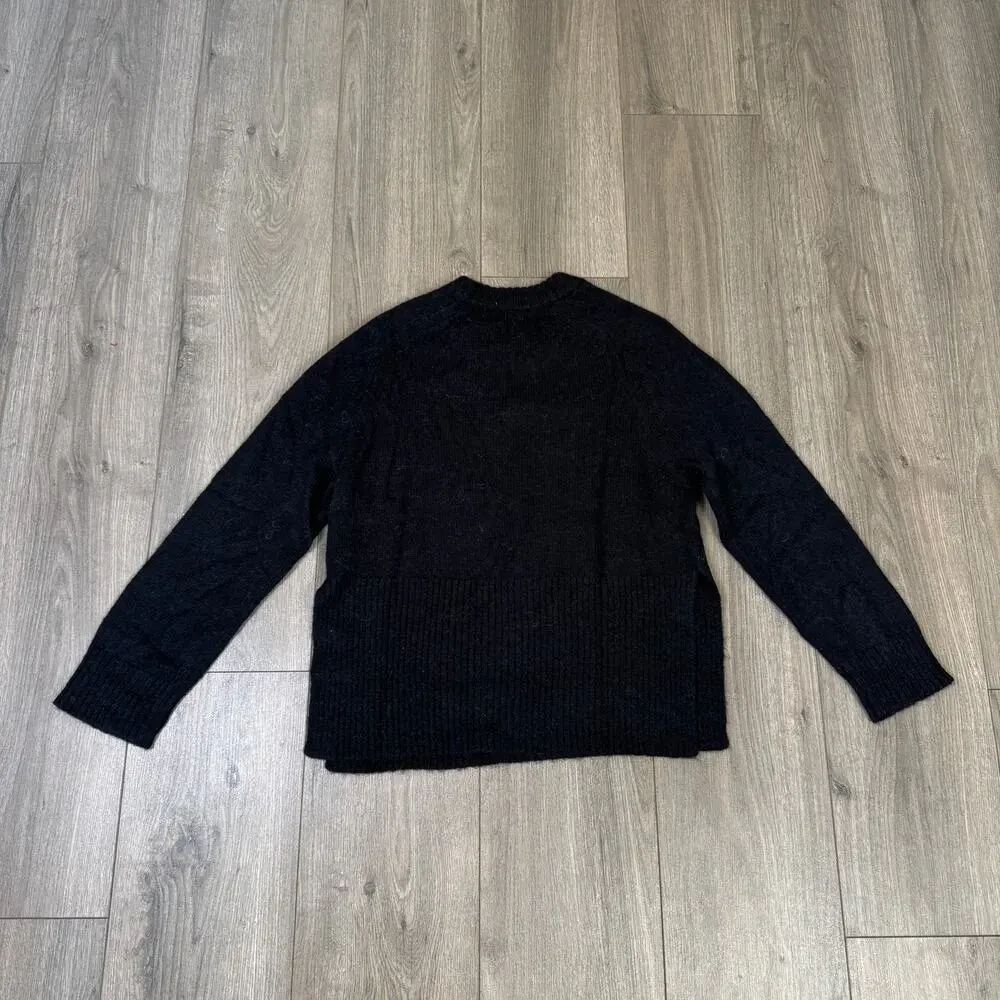 J.Crew High Rib Pullover Sweater SZ XS Black Wool Alpaca Crew Neck Long Sleeve